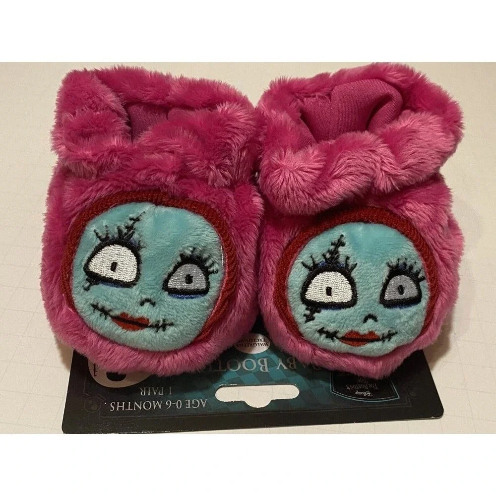 Disney Nightmare Before Christmas Sally Baby Booties Pink Faux Fur 0-6 Months